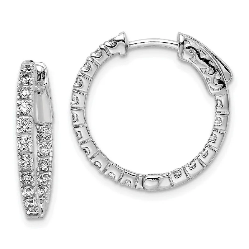 Curata 925 Sterling Silver Polished Safety clasp Rhodium Plated With CZ Cubic Zirconia Hinged Hoop Earrings