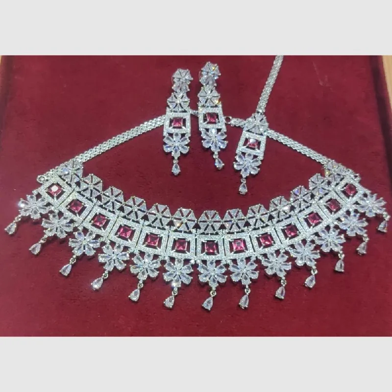 Manisha Jewellery Silver Plated AD Stone Necklace Set