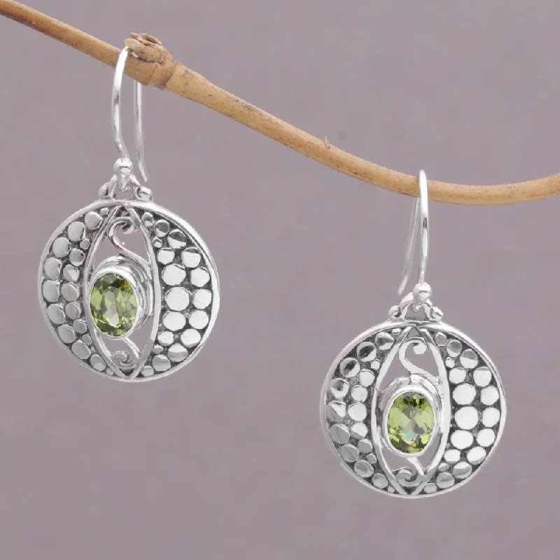 NOVICA Handmade Sterling Silver 'Temple Watchers' Peridot Earrings (Indonesia) - 1.3L*1W