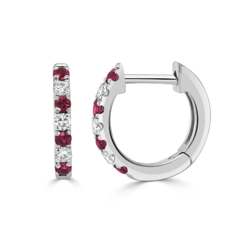 Joelle Ruby & Diamond Huggie Earrings 14K Gold 11mm