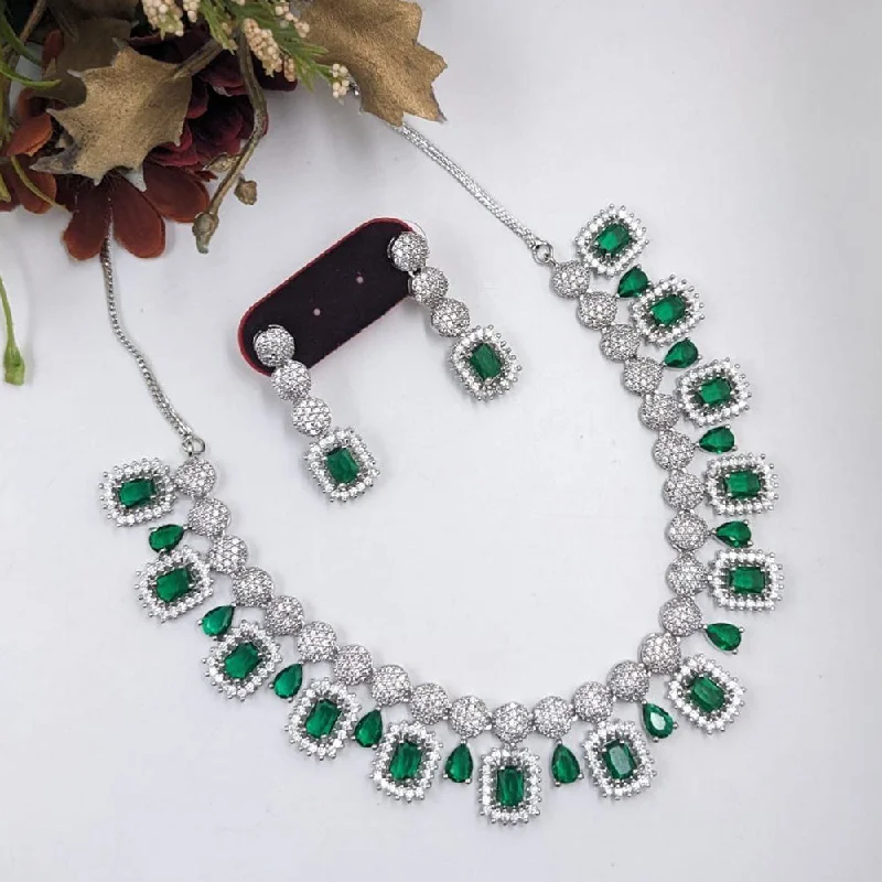 Aamrapali Silver Plated American Diamond Necklace Set