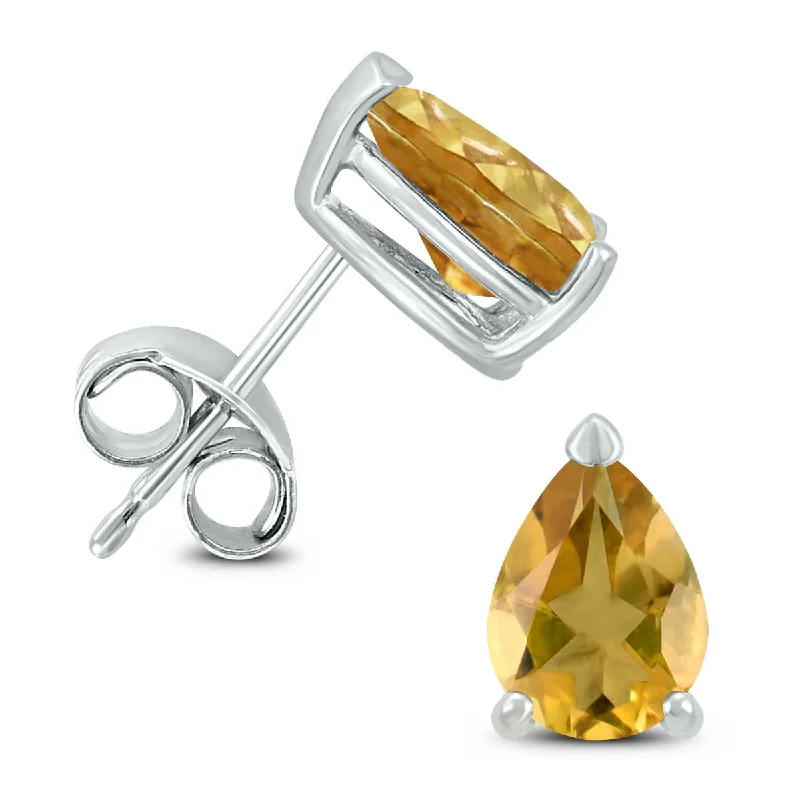 Marquee 14K White Gold 6x4MM Pear Citrine Earrings