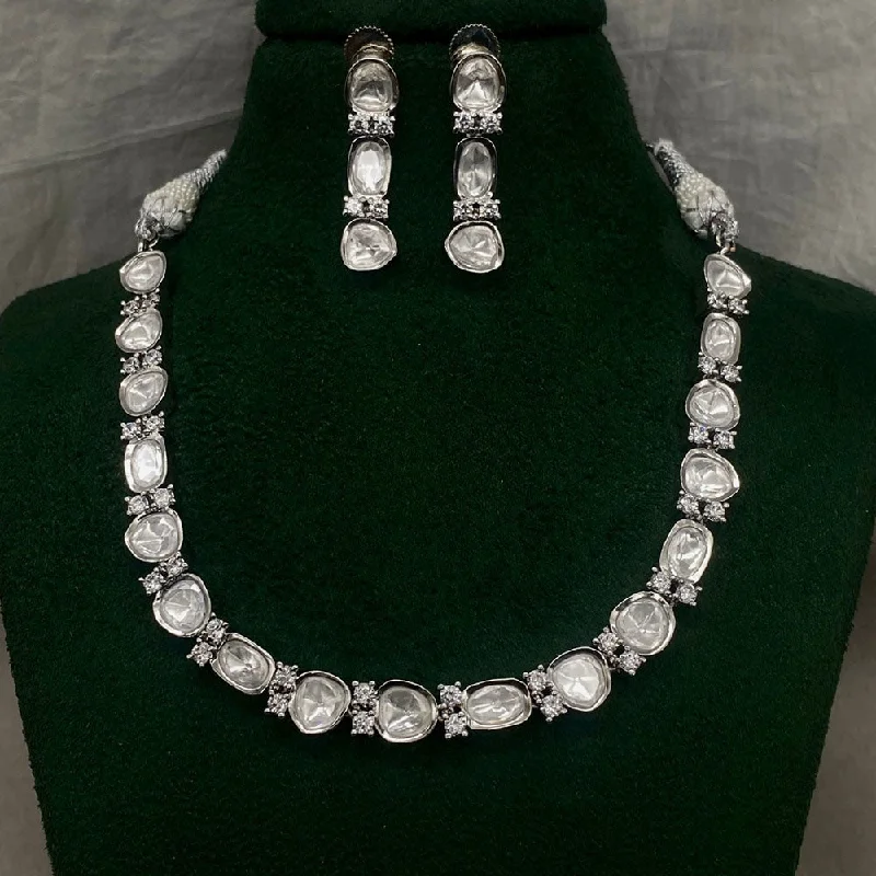 Royal Kundan Jewellery Silver Plated Crystal Stone Necklace Set