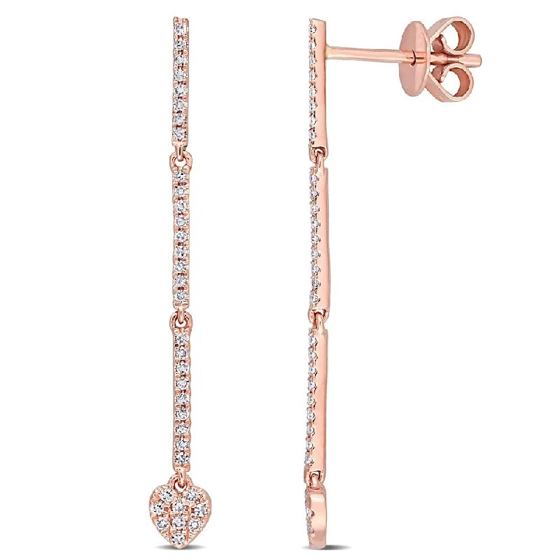 Miadora 14k Rose Gold 1/5ct TDW Diamond Clustered Heart Linear Drop Earrings