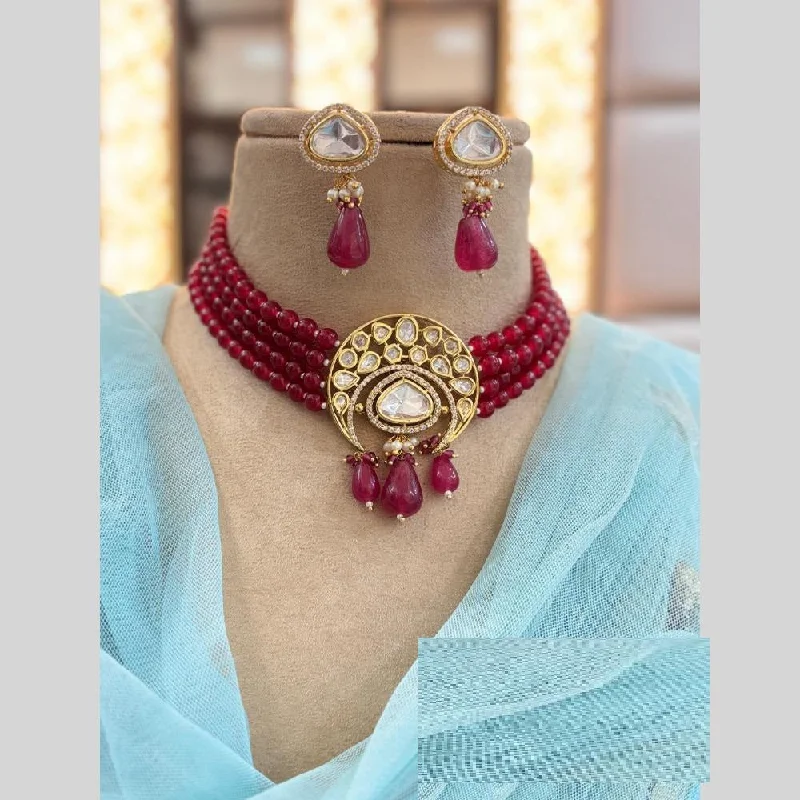 Jewel Addiction Gold Plated Polki Kundan And Beads Choker Necklace Set