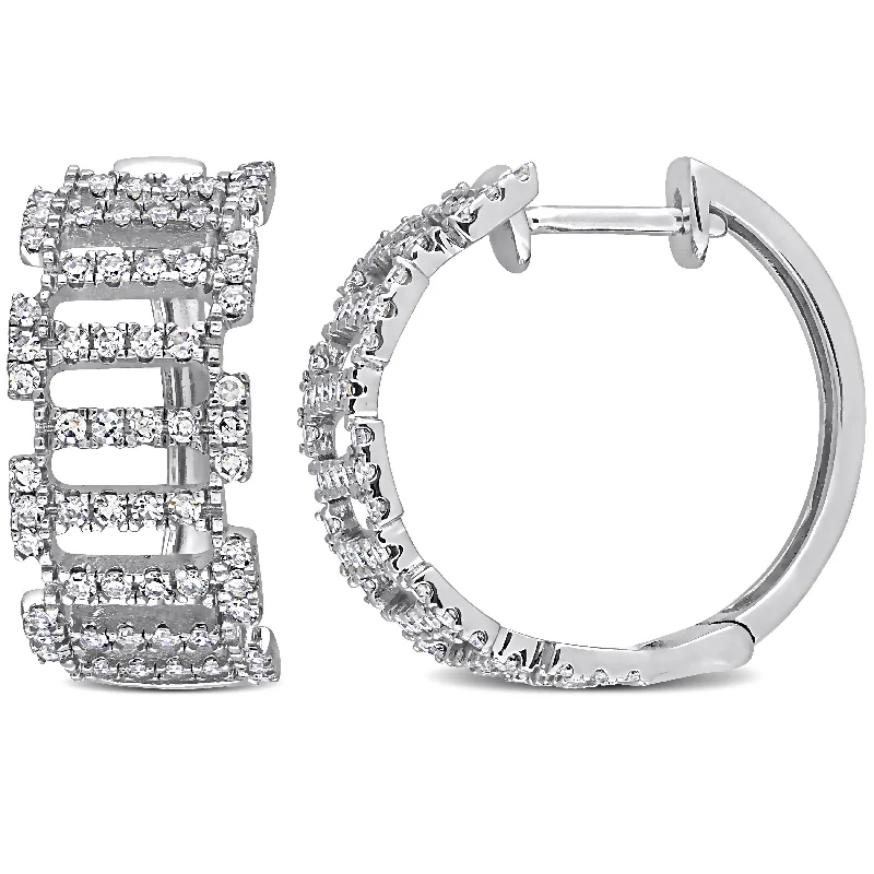 Miadora 5/8ct TDW Diamond Openwork Hoop Earrings in 14k White Gold