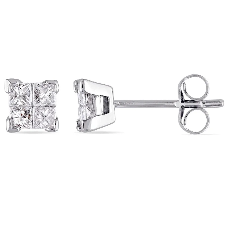 Miadora Signature Collection 10k White Gold 1/2ct TDW Princess-Cut Diamond Stud Earrings