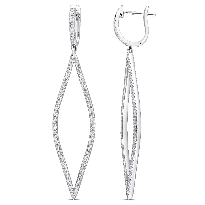 Miadora 10k White Gold 3/4ct TDW Diamond Geometric Open Hoop Dangle Earrings