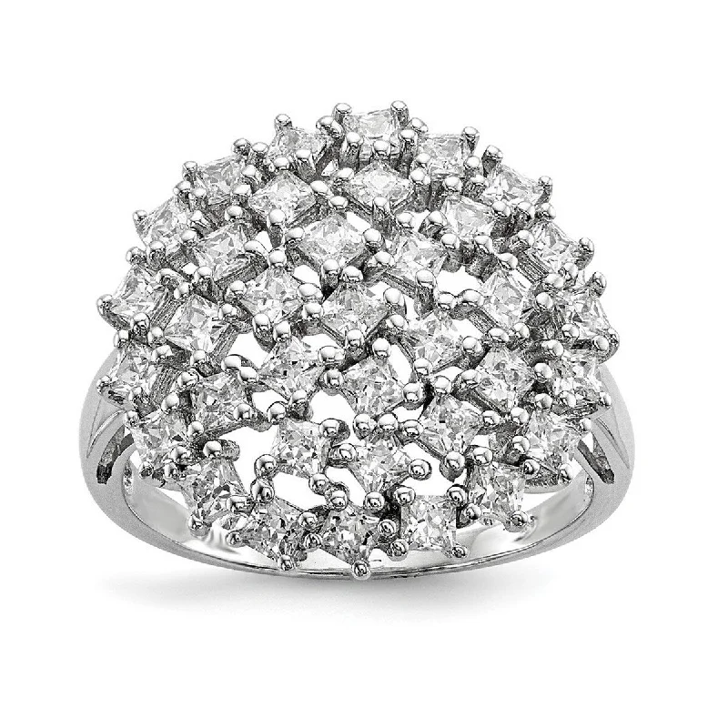 Curata 925 Sterling Silver Rhodium Plated CZ Cubic Zirconia Simulated Diamond Ring