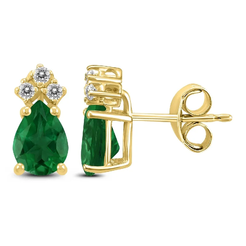 Marquee 14K Yellow Gold 6x4MM Pear Emerald and Diamond Earrings