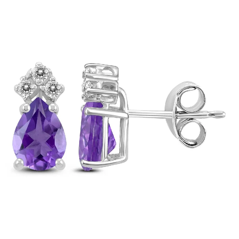 Marquee 14K White Gold 6x4MM Pear Amethyst and Diamond Earrings