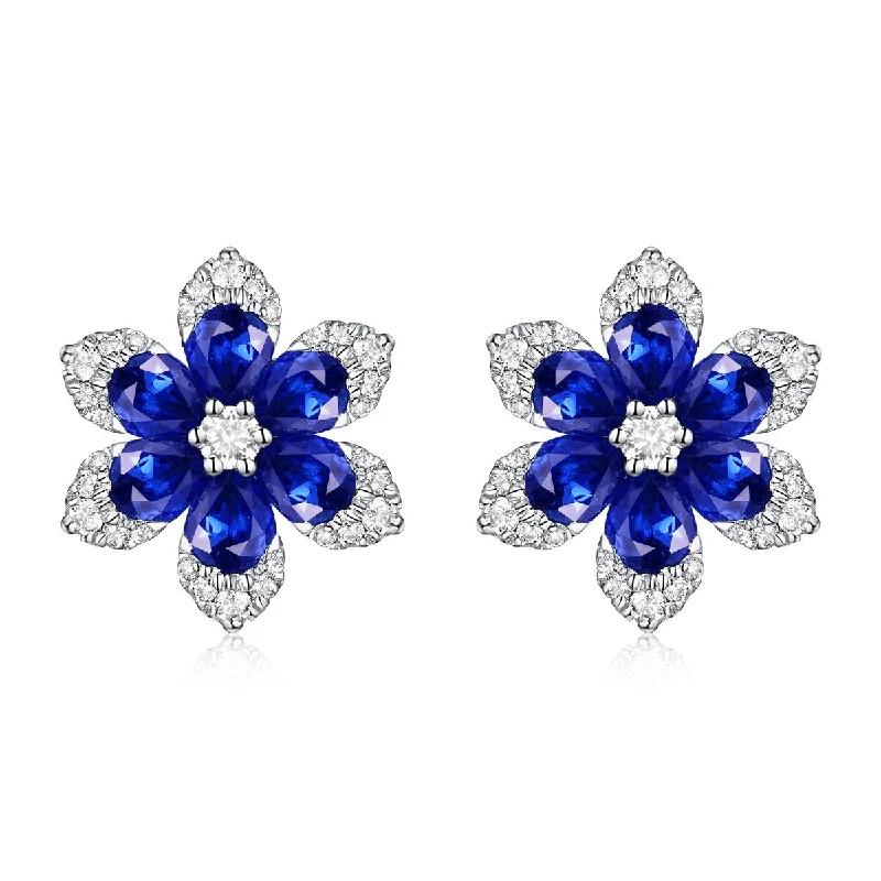 Joelle Flower Stud Earrings Sapphire & Diamond 14K White Gold