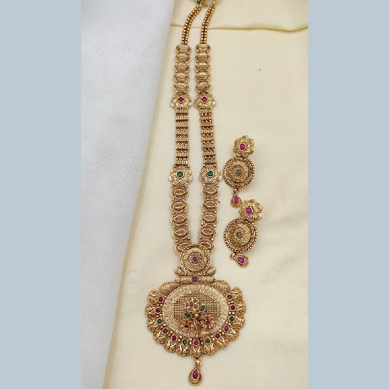 Jewel Addiction Copper Rajwadi Finish Pota Stone Long Necklace Set