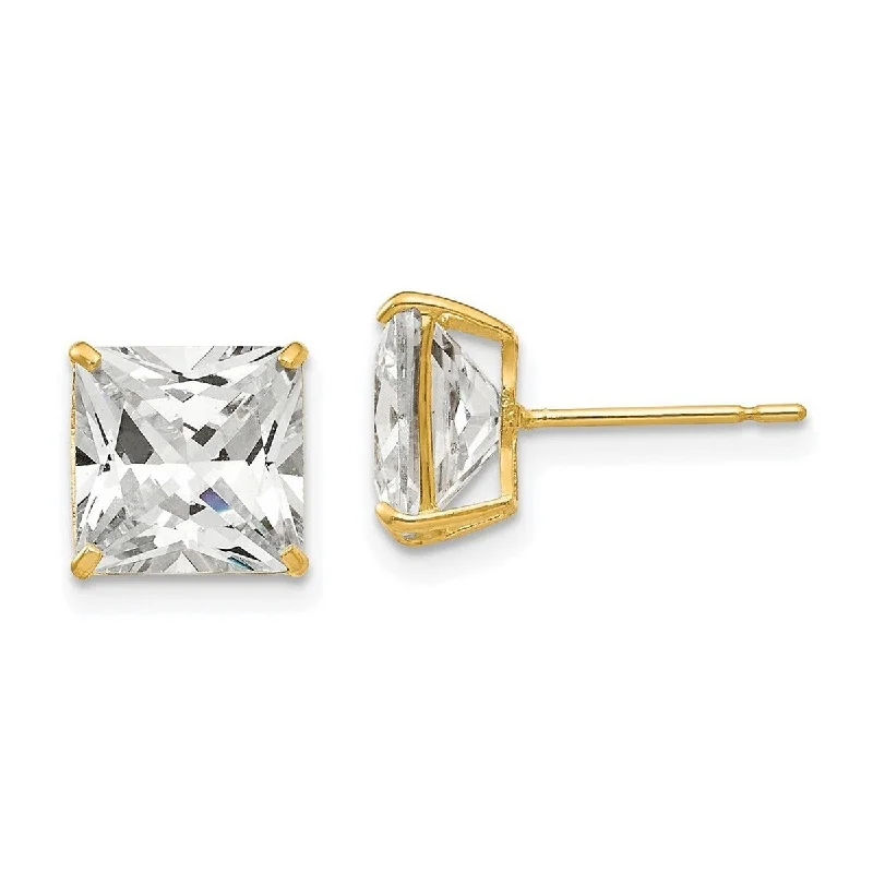 Curata 14k Yellow Gold Polished 8mm Square CZ Cubic Zirconia Post Earrings