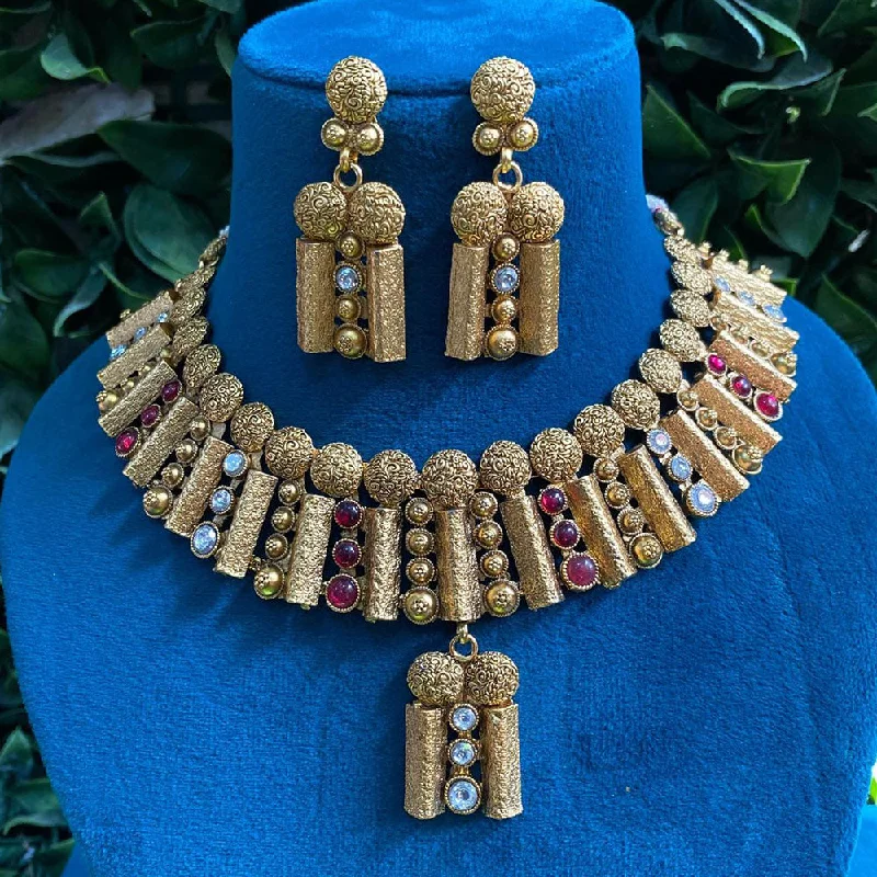 Royal Kundan Jewellery Gold Plated Pota Stone Necklace Set