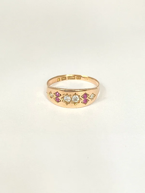 Antique, Victorian, 15ct Gold Ruby and Diamond Gypsy Ring, Hallmarked Birmingham, 1881