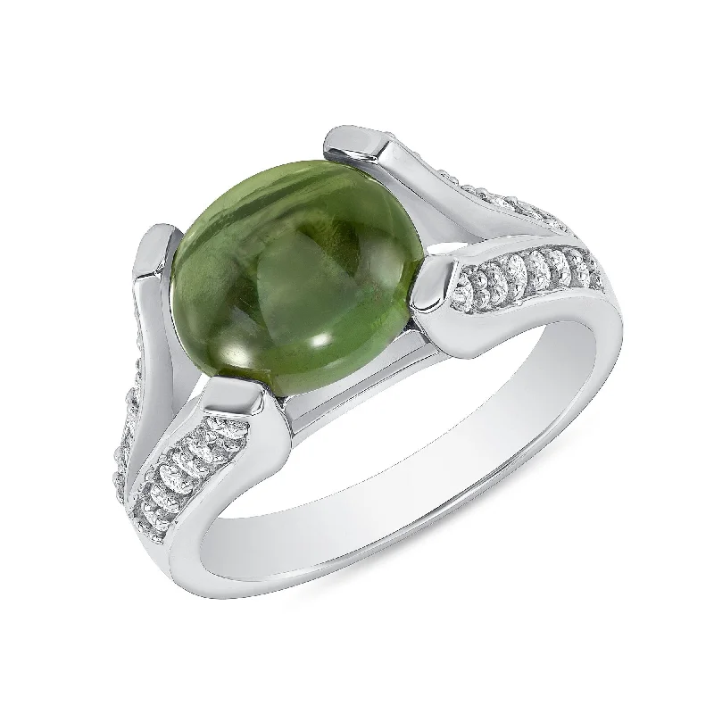 3.69 ct Green Tourmaline and Diamond Ring in 14k White Gold