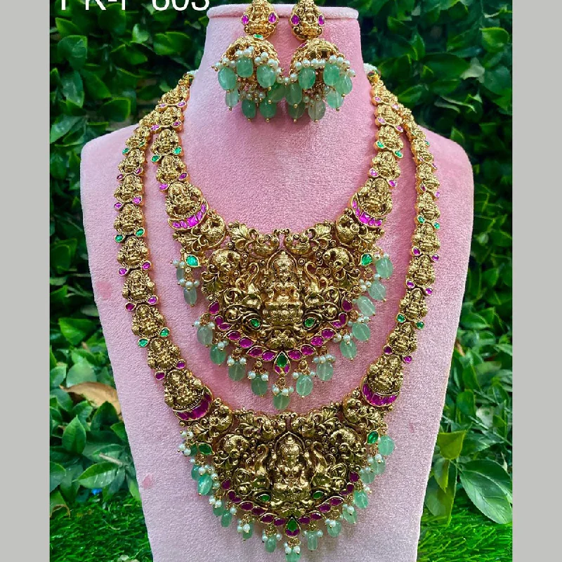 Amoliya Jewels Gold Plated Pota Stone Beads Double Necklace Set