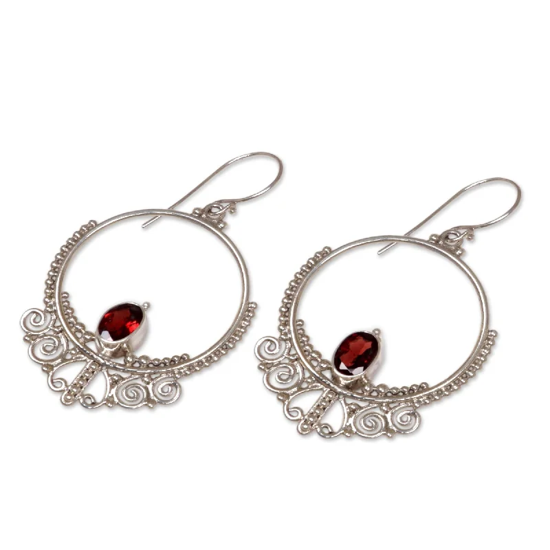 NOVICA Sterling Silver 'Queen of Java' Garnet Dangle Earrings (Indonesia)