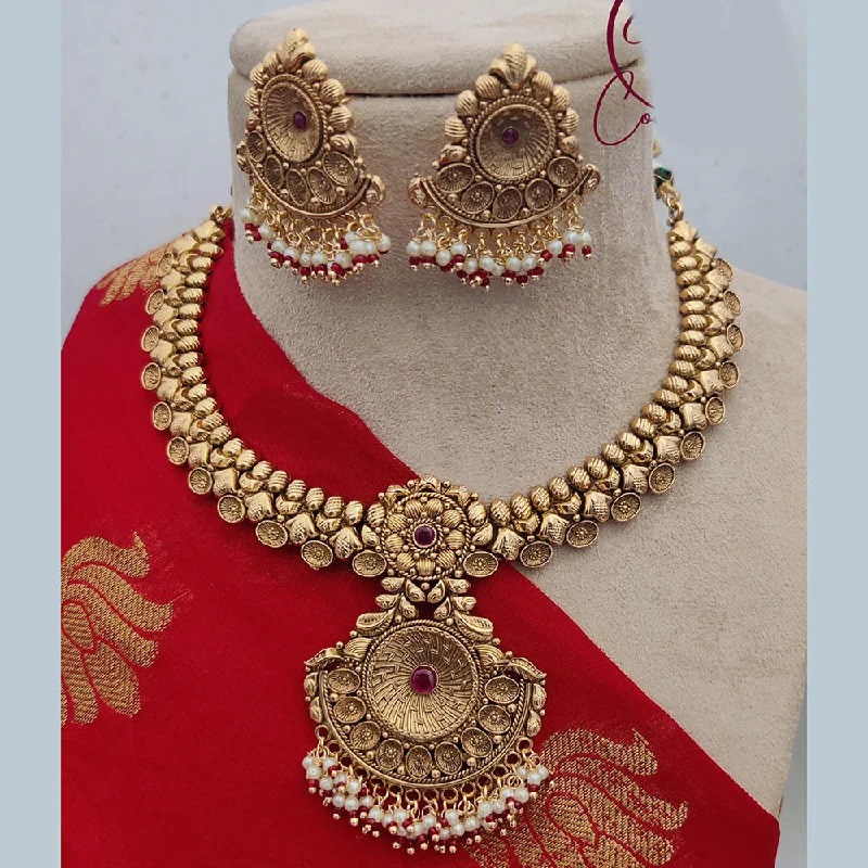 Jewel Addiction Copper Rajwadi Finish Pota Stone Necklace Set