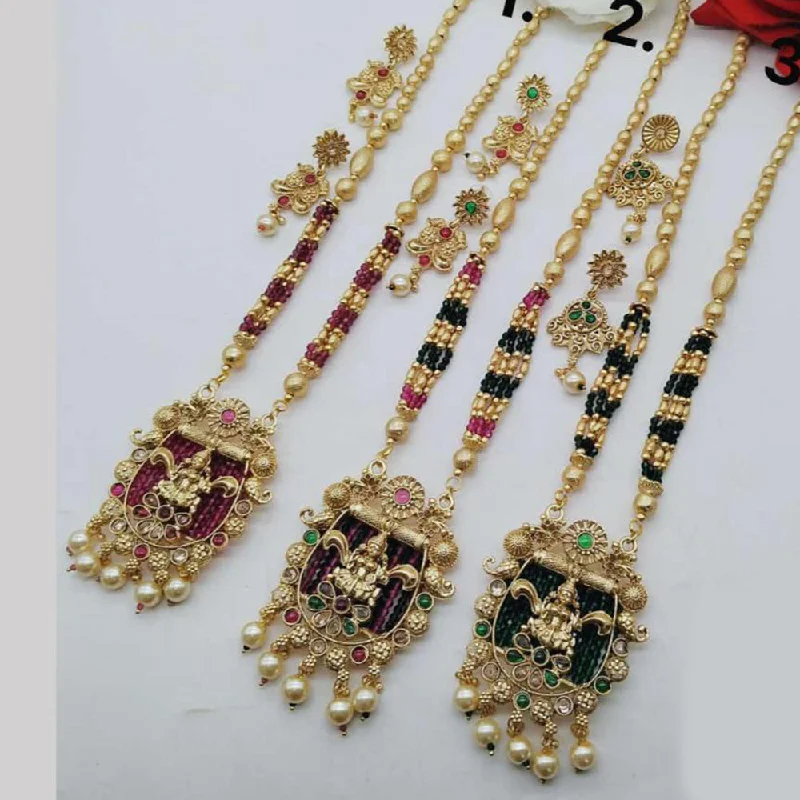 FS Collection Gold Plated Temple Long Necklace Set (1 Piece Only Assorted Design)