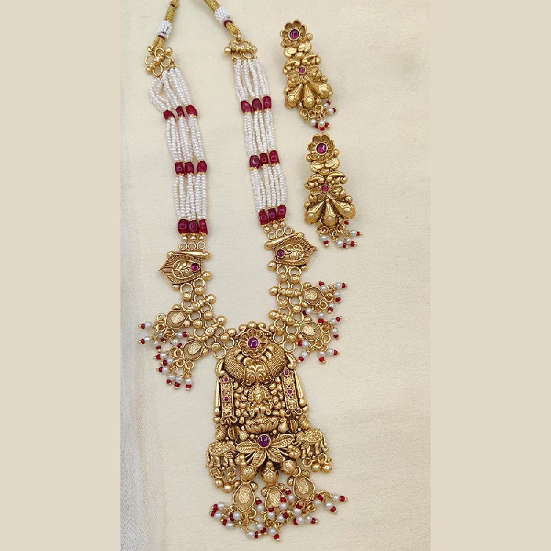 Jewel Addiction Copper Rajwadi Finish Pota Stone And Pearl Long Necklace Set