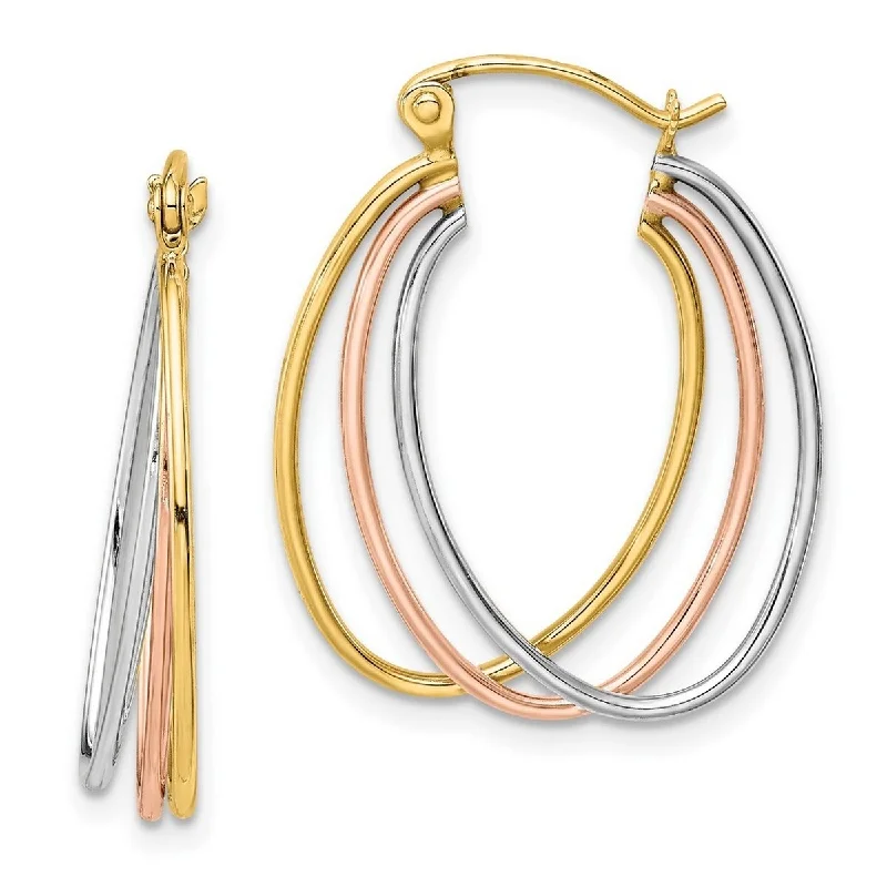 Curata 10k Tri color Gold Polished Triple Hoop Earrings - 24.97x20.07mm