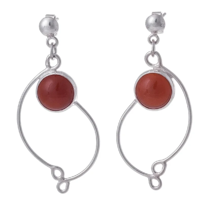 Sterling Silver 'Scarlet Energy' Carnelian Earrings - Orange - 2.2L*0.9W