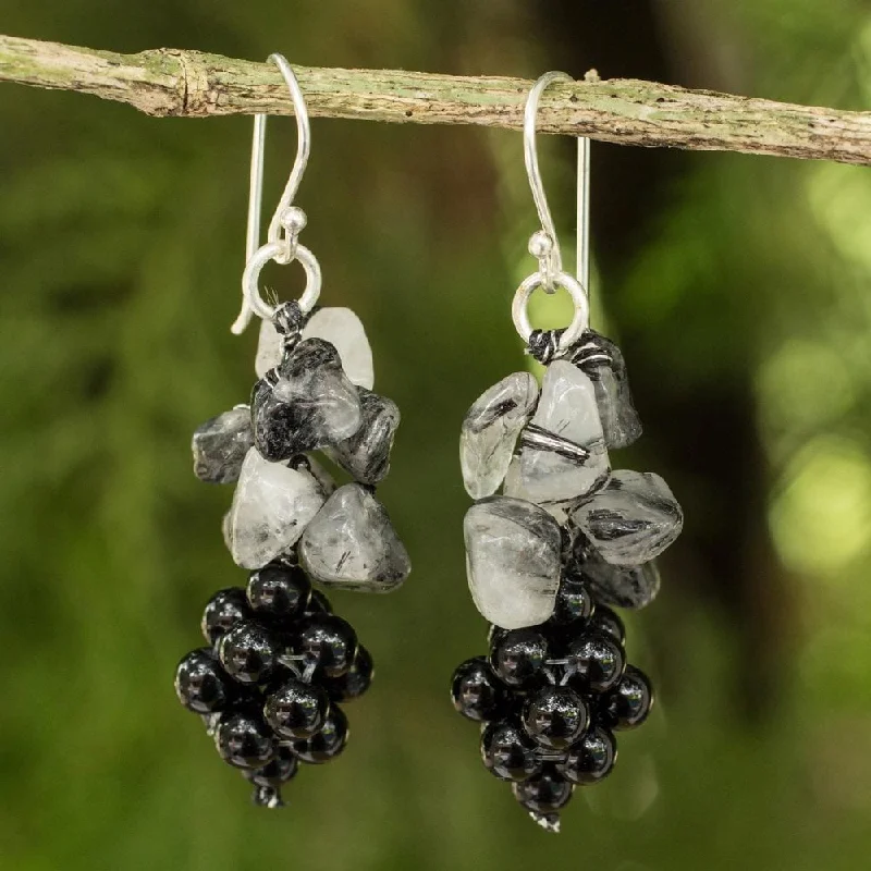 Sterling Silver Heavenly Gift Quartz Onyx Earrings (Thailand)