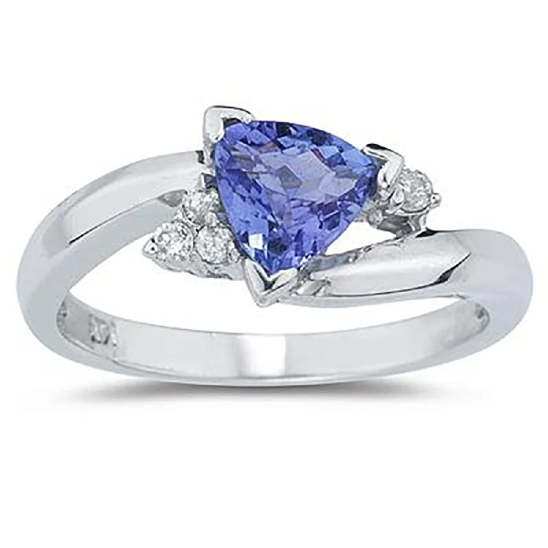 3/4 Carat Trillion Cut Tanzanite and Diamond Ring in 14K White Gold