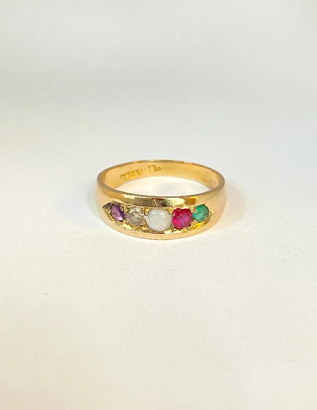 Vintage, 18ct Gold Multigem Acrostic, 'ADORE' ring, Hallmarked, 18ct Gold