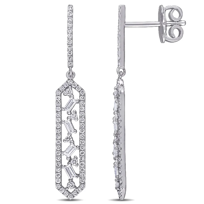 Miadora 14k White Gold 3/5ct TDW Diamond Geometric Halo Bar Drop Earrings - 34.2 mm x 5.2 mm x 1.9 mm