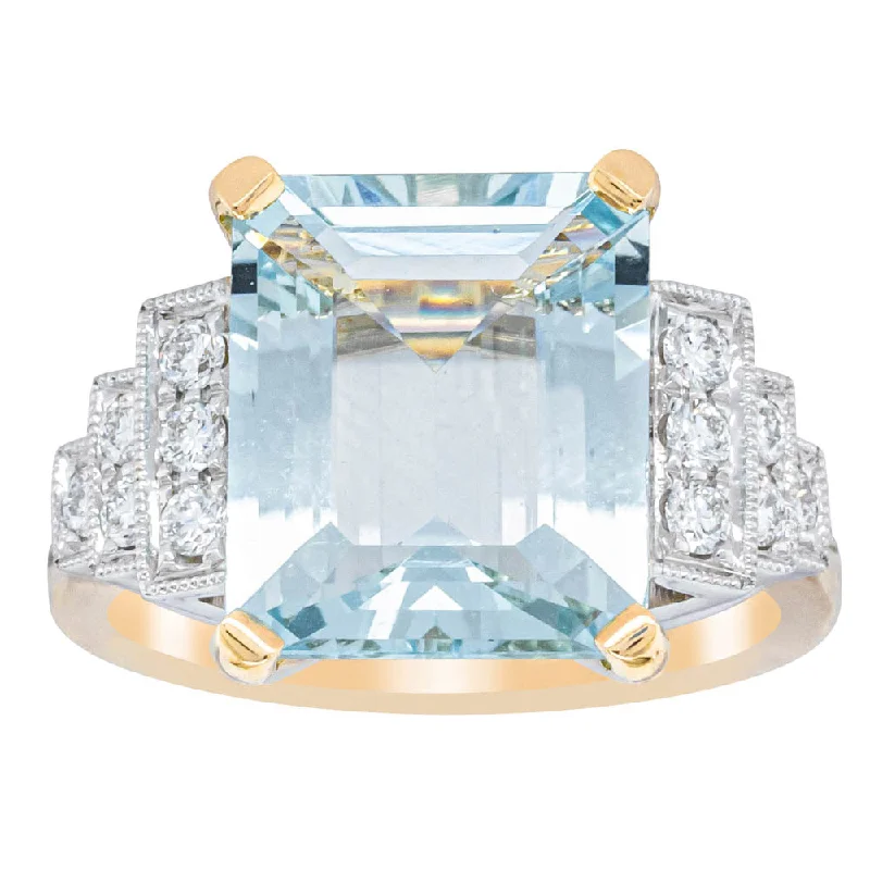 18ct Yellow Gold 5.02ct Aquamarine & Diamond Maya Ring