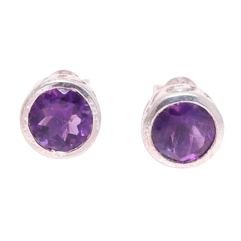 NOVICA Spark of Life, Amethyst stud earrings - 0.2*0.3