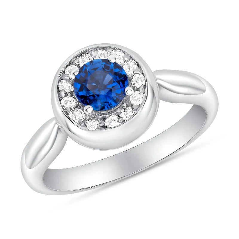 0.74 ct Blue Sapphire and Diamond Ring in 14k White Gold