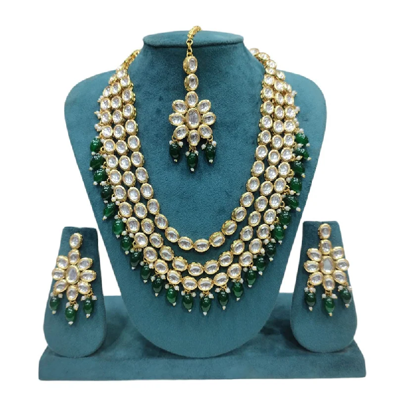 Akruti Collection Gold Plated Kundan Stone And Beads Multi Layer Necklace Set