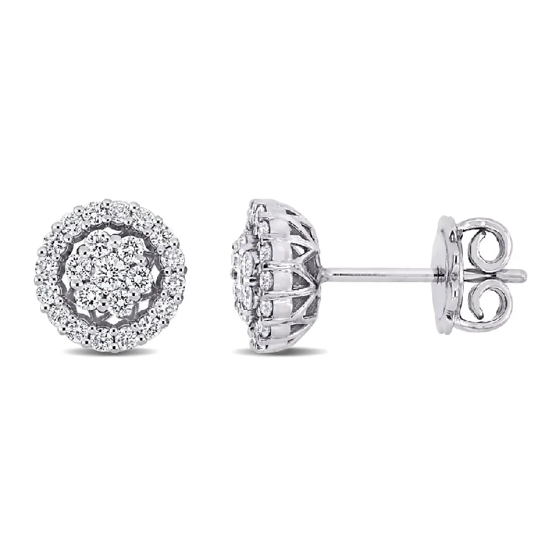 Miadora 14k White Gold 1/2ct TDW Diamond Composite Halo Floral Stud Earrings - N/A