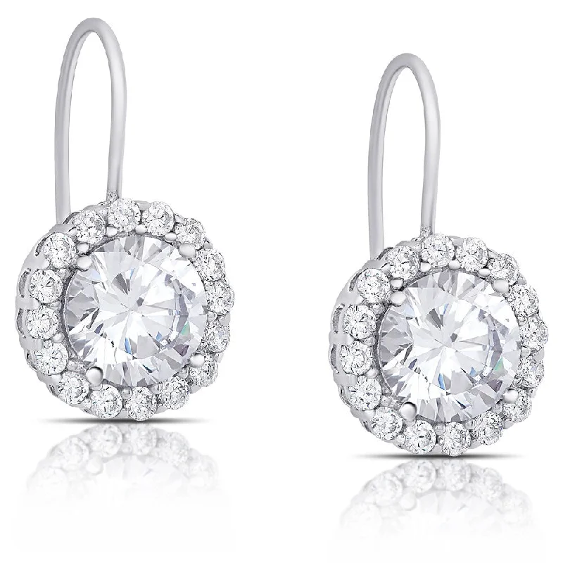 Dolce Giavonna Sterling Silver Cubic Zirconia Halo Leverback Earrings