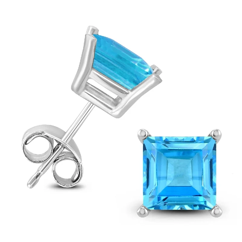 Marquee 14K White Gold 5MM Square Blue Topaz Earrings