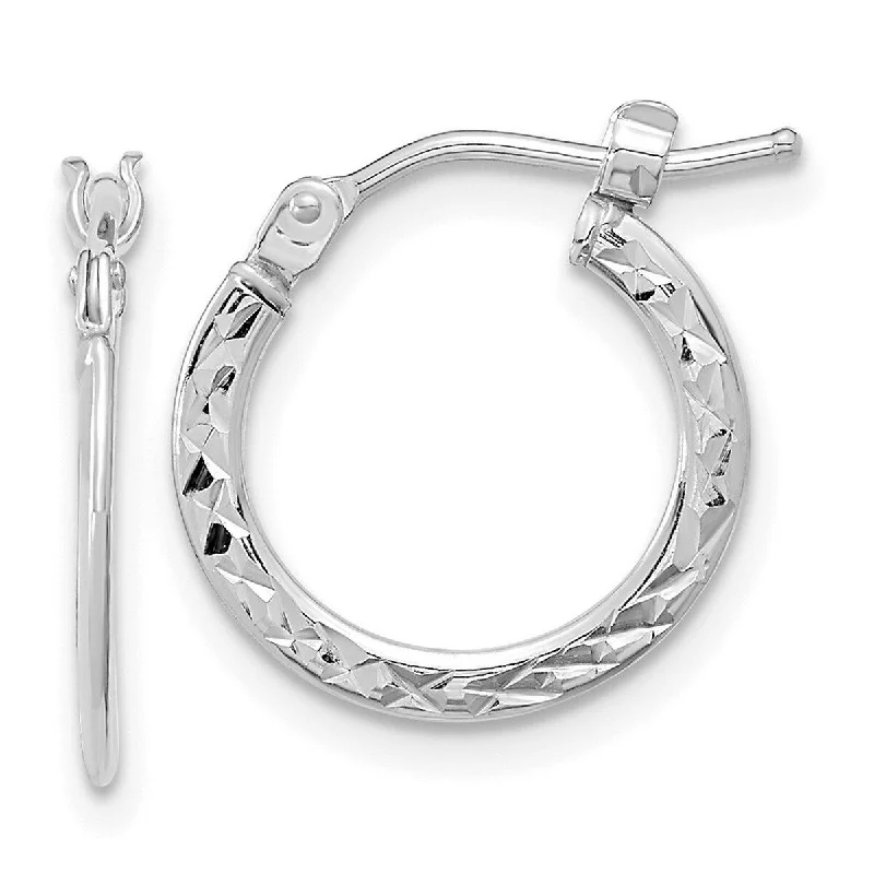 Curata 14k White Gold Sparkle Cut and Polished Flat Hoop Earrings 15.37x1mm