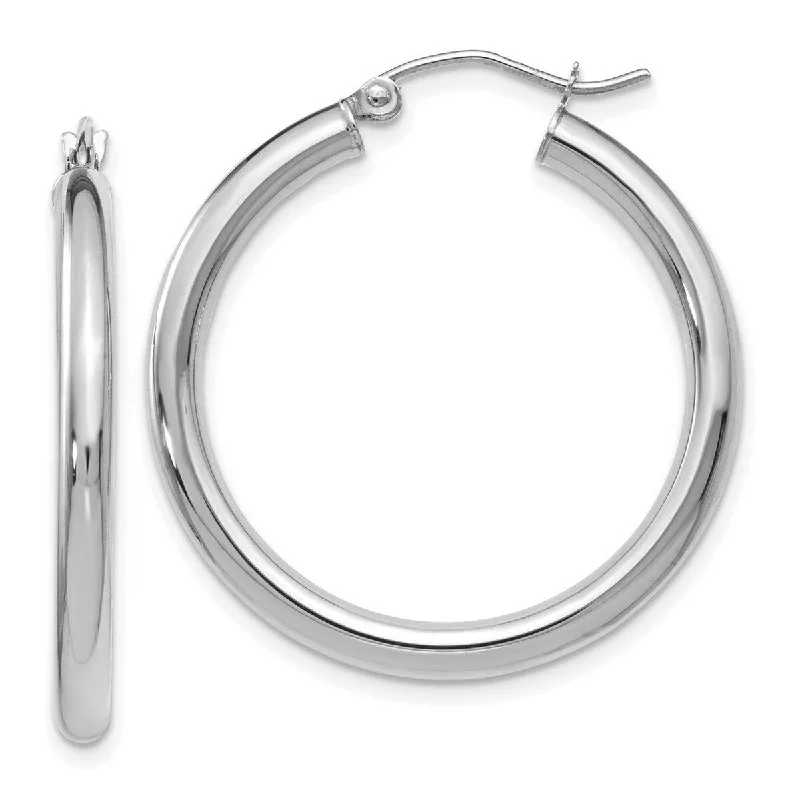 Curata 14k White Gold Polished Hinged Hoop Earrings - 31x3mm