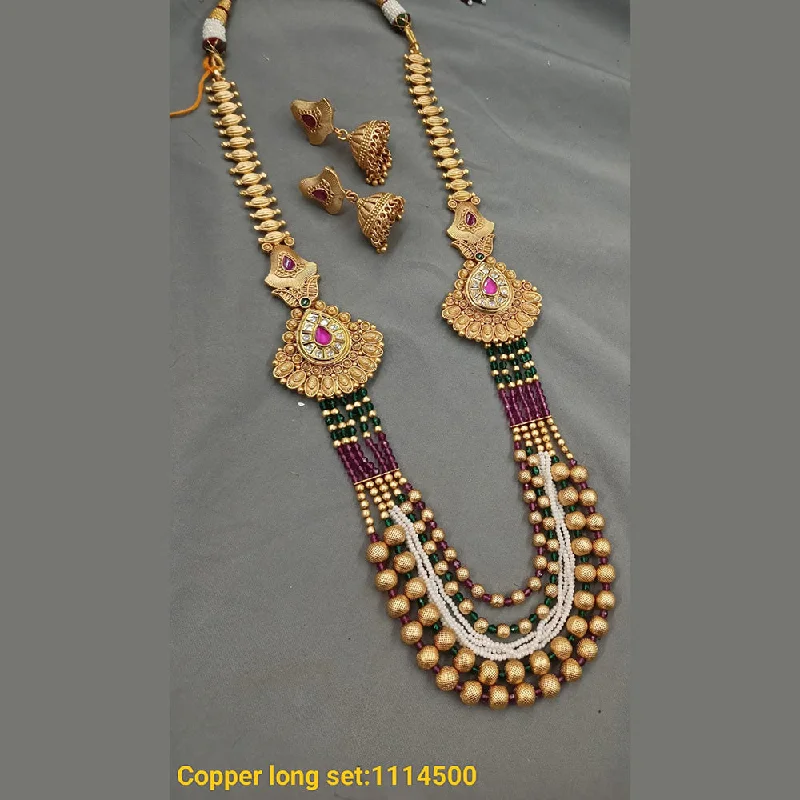 Padmawati Bangles Copper Gold Plated Pota & Beads Long Necklace Set