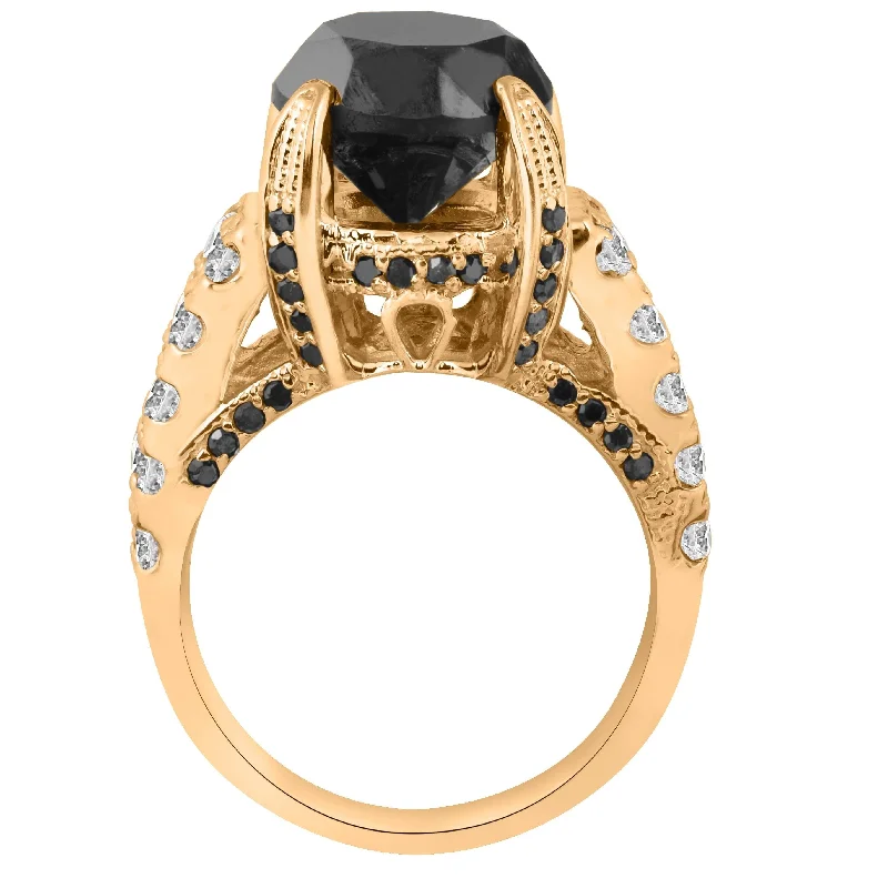 5 5/8ct Black & White Diamond Ring Yellow Gold