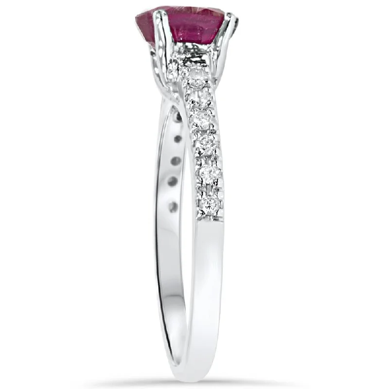 7/8ct Oval Ruby & Diamond Ring White Gold