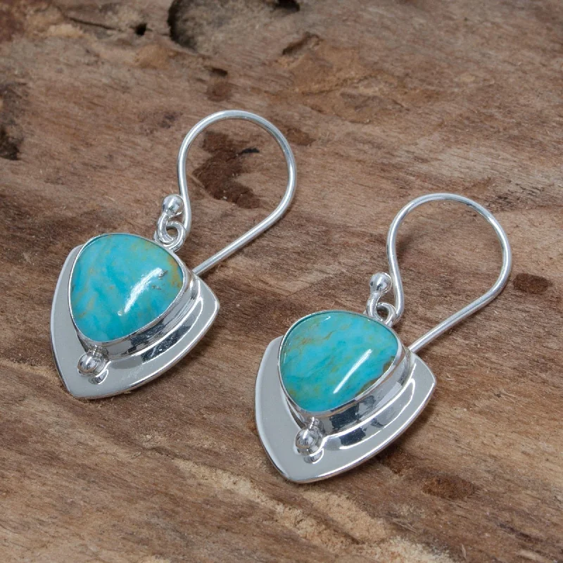 Silver 'Pyramids of Friendship' Turquoise Earrings (Mexico) - 1.3 " L x 0.6" W x 0.2 " D