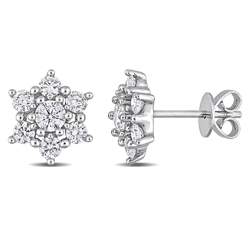 Miadora 1ct TDW Diamond Floral Clustered Stud Earrings in 14k White Gold