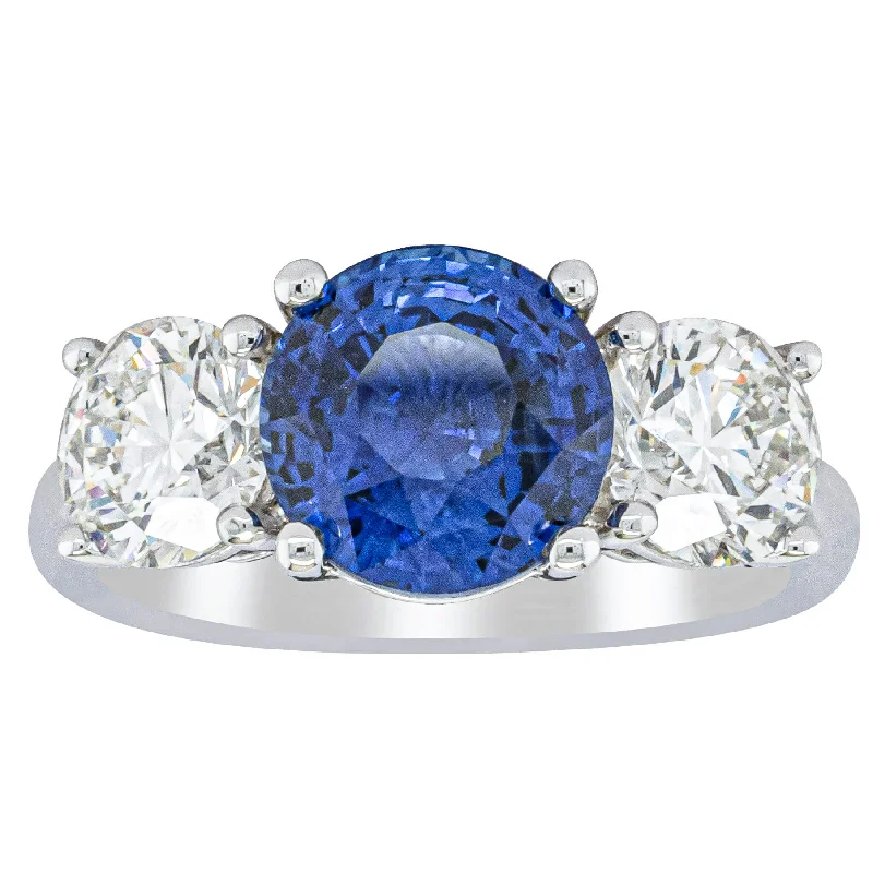 18ct White Gold 3.51ct Sapphire & Diamond Trinity Ring