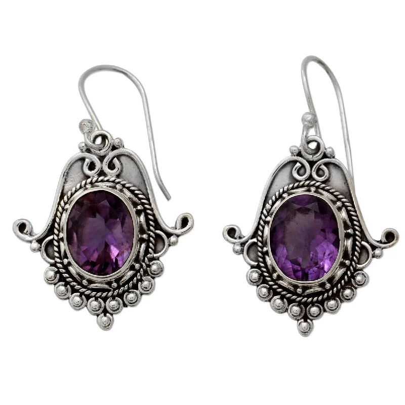 NOVICA Jaipuri Glam, Amethyst dangle earrings - 1.6*0.8