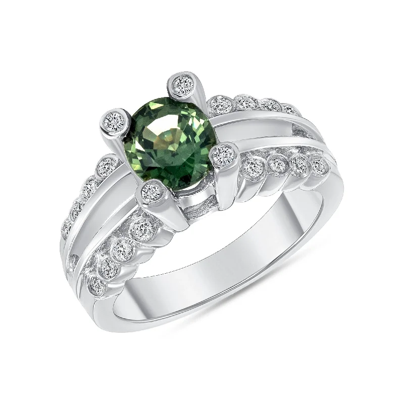 1.55 ct Green Sapphire and Diamond Ring in 14k White Gold