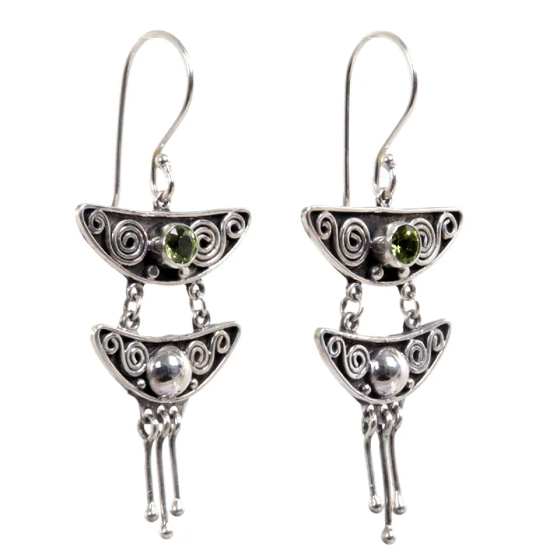 Handmade Sterling Silver 'Summer Moonlight' Peridot Earrings (Indonesia)